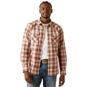 Ariat Men's Hendricks Retro Fitted Plaid Snap Western Shirt Off White/Red